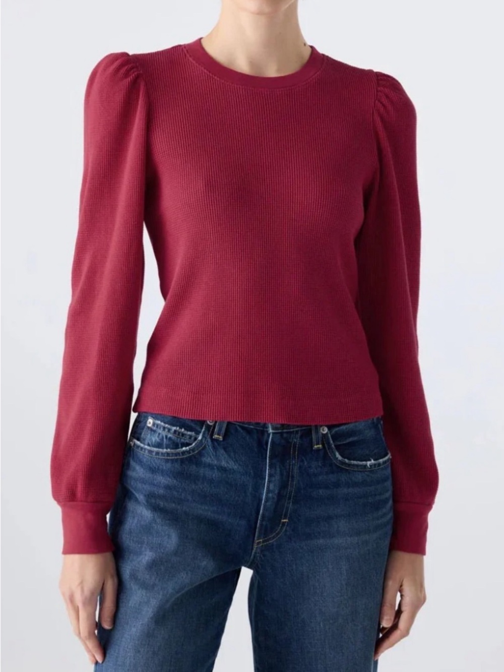The Limited Women's Crimson Puff-Sleeve Crewneck Sweater